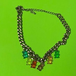 Unisex Gummy Bear Charm Silver Chain Necklace Choker